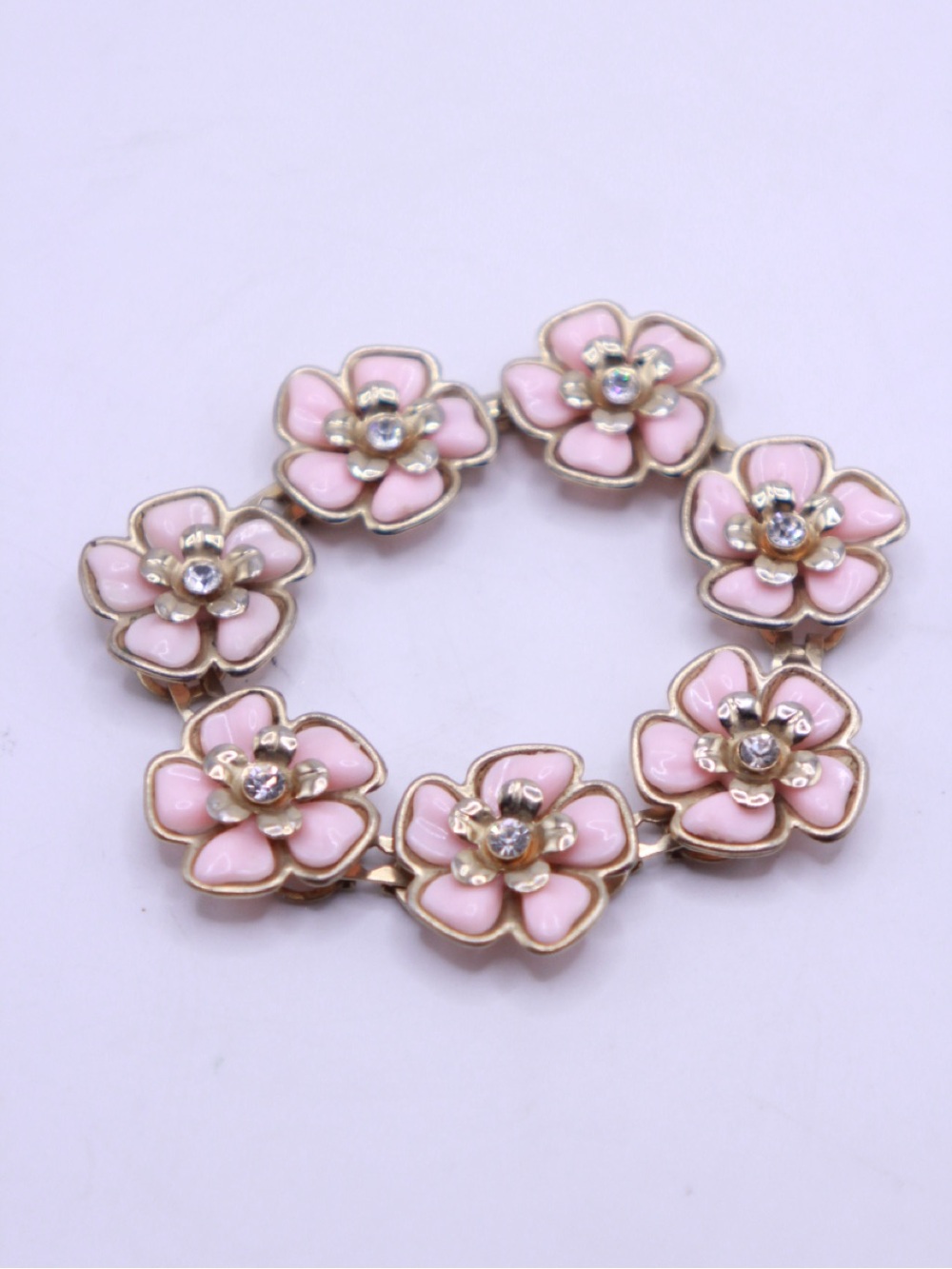 Vintage unsigned Pink Flower Cluster Bracelet